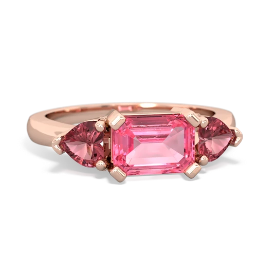 Lab Pink Sapphire Lab Created Pink Sapphire with Genuine Pink Tourmaline and  Three Stone ring Ring