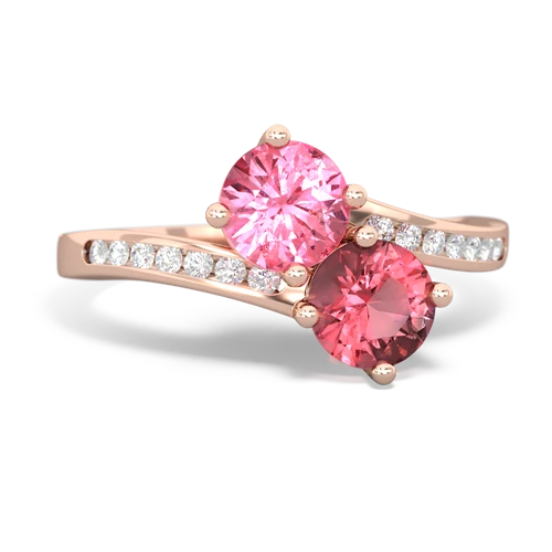 Lab Pink Sapphire Lab Created Pink Sapphire with Genuine Pink Tourmaline Keepsake Two Stone ring Ring