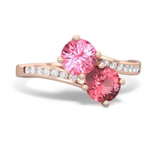 pink sapphire-tourmaline two stone channel ring