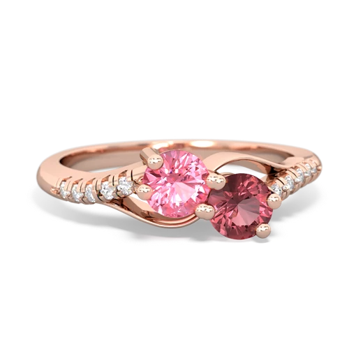 pink sapphire-tourmaline two stone infinity ring
