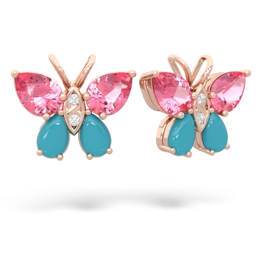 pink sapphire-turquoise butterfly earrings