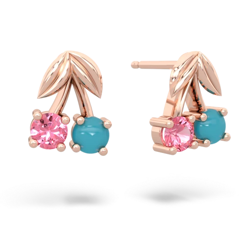 pink sapphire-turquoise cherries earrings