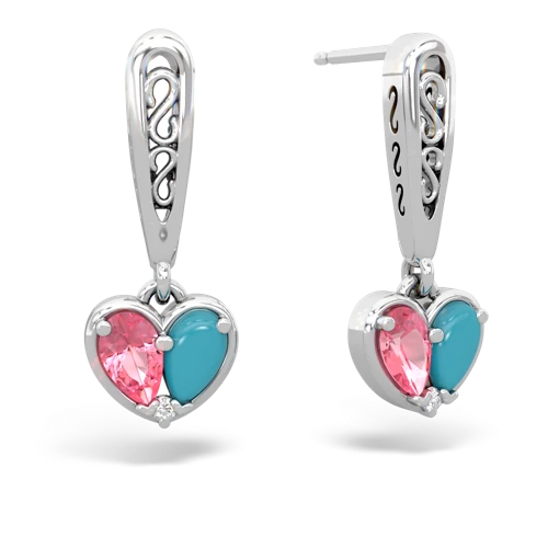 pink sapphire-turquoise filligree earrings