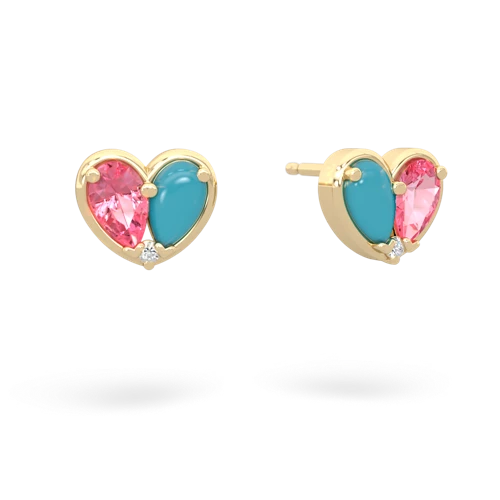 pink sapphire-turquoise one heart earrings