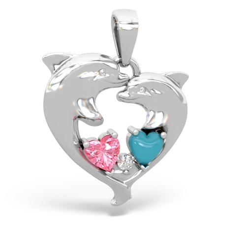 pink sapphire-turquoise dolphins pendant