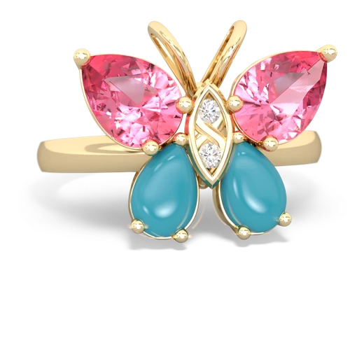 pink sapphire-turquoise butterfly ring