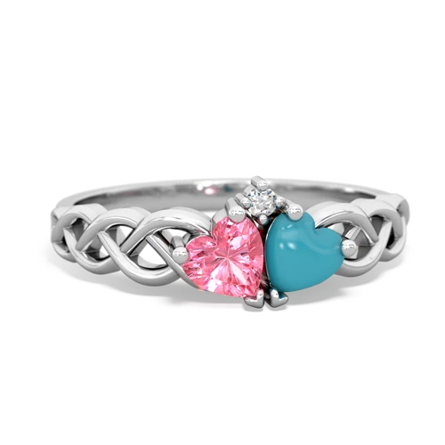 pink sapphire-turquoise celtic braid ring