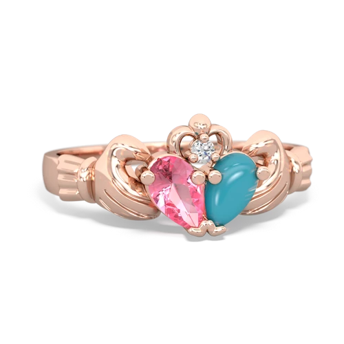 pink sapphire-turquoise claddagh ring