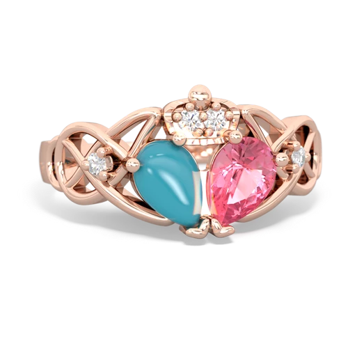 pink sapphire-turquoise claddagh ring
