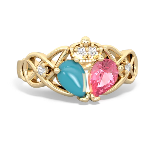 pink sapphire-turquoise claddagh ring