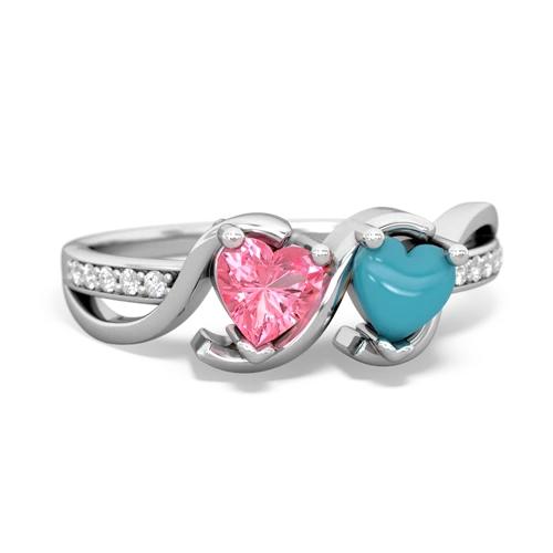 pink sapphire-turquoise double heart ring