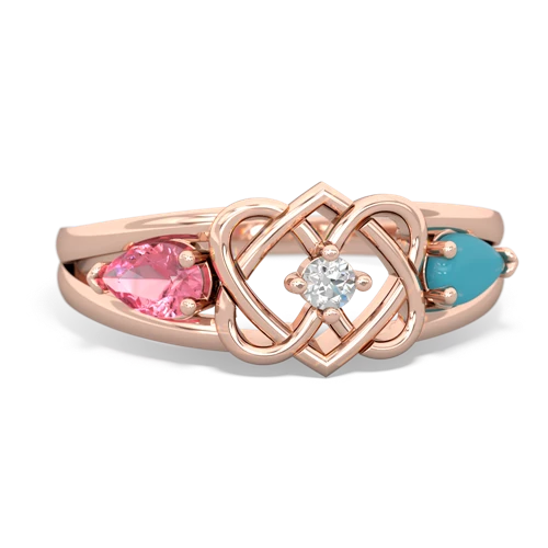pink sapphire-turquoise double heart ring