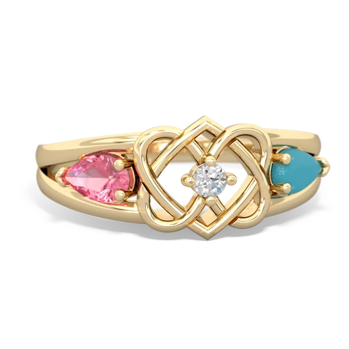 pink sapphire-turquoise double heart ring