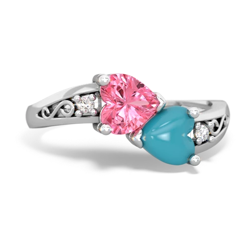 pink sapphire-turquoise filligree ring