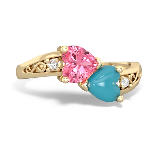 pink sapphire-turquoise filligree ring