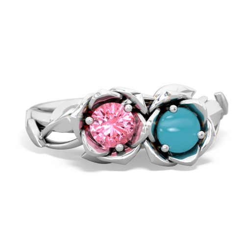 pink sapphire-turquoise roses ring