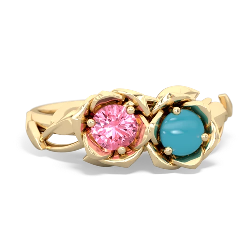 pink sapphire-turquoise roses ring