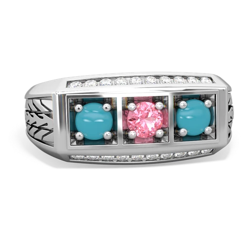 pink sapphire-turquoise three stone ring