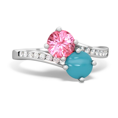 pink sapphire-turquoise two stone channel ring