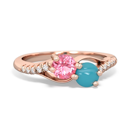 pink sapphire-turquoise two stone infinity ring