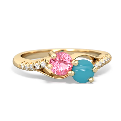 pink sapphire-turquoise two stone infinity ring