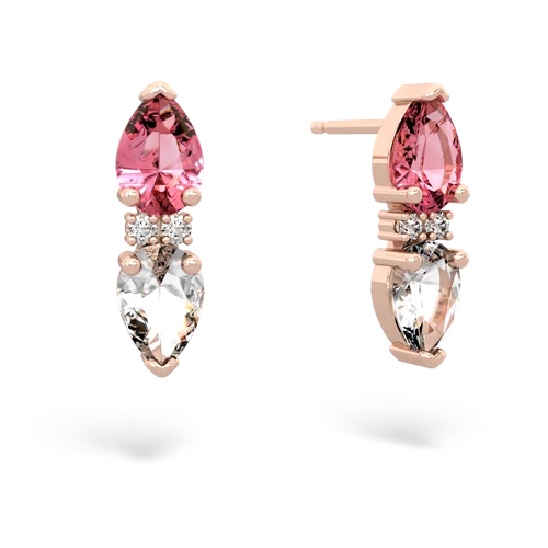 pink sapphire-white topaz bowtie earrings