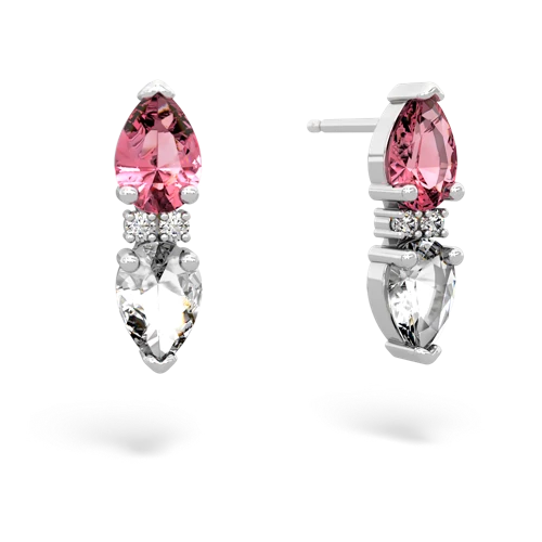 pink sapphire-white topaz bowtie earrings