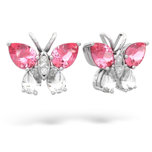 pink sapphire-white topaz butterfly earrings
