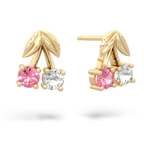 pink sapphire-white topaz cherries earrings