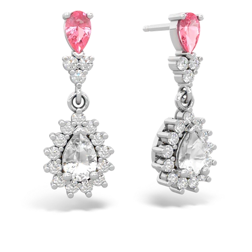 pink sapphire-white topaz dangle earrings