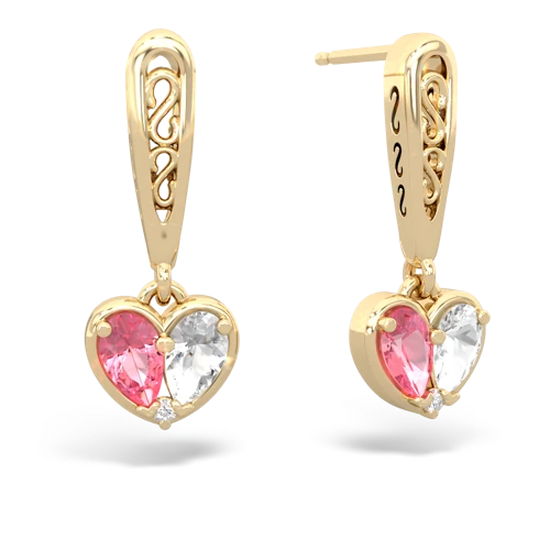 pink sapphire-white topaz filligree earrings