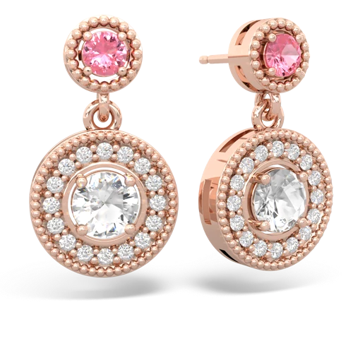 pink sapphire-white topaz halo earrings