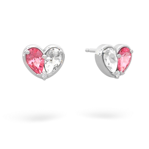 pink sapphire-white topaz one heart earrings