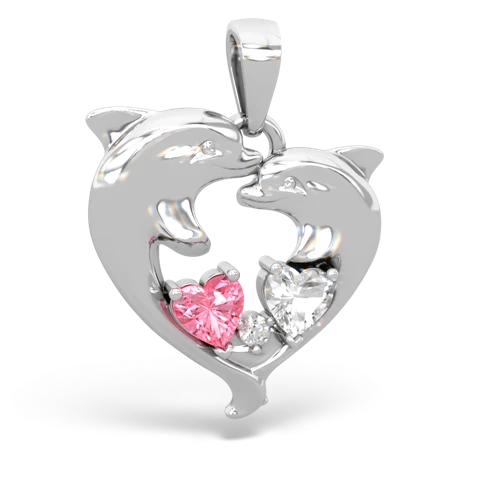 pink sapphire-white topaz dolphins pendant