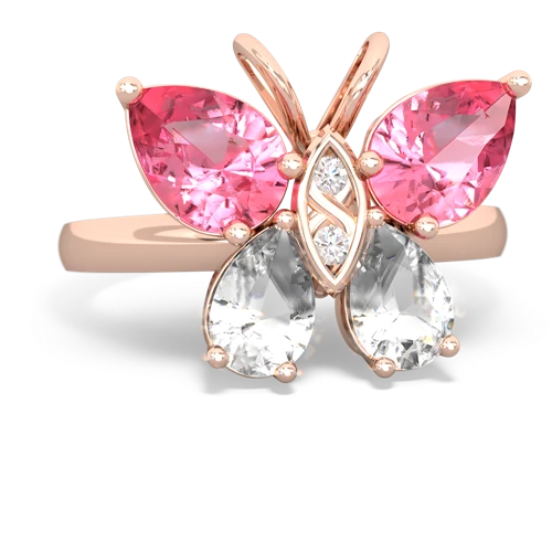 pink sapphire-white topaz butterfly ring