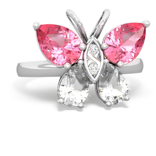 pink sapphire-white topaz butterfly ring