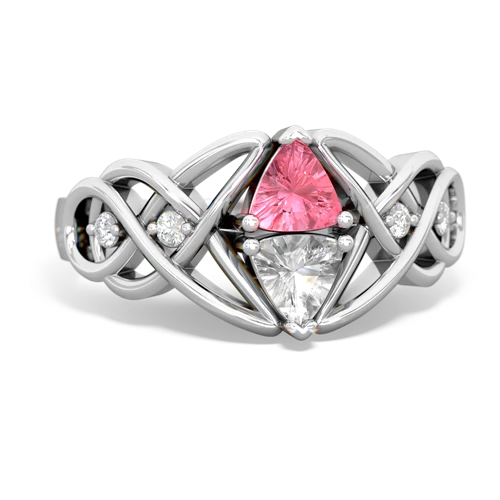 pink sapphire-white topaz celtic knot ring