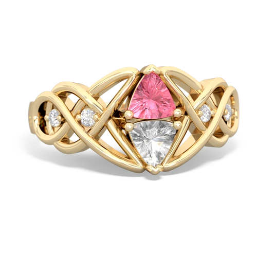 pink sapphire-white topaz celtic knot ring