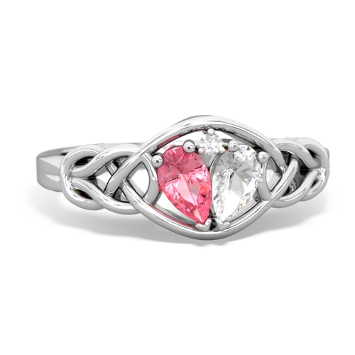 pink sapphire-white topaz celtic knot ring