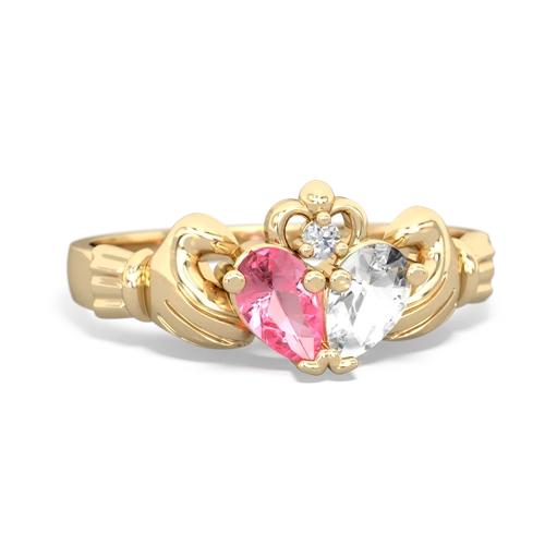 pink sapphire-white topaz claddagh ring