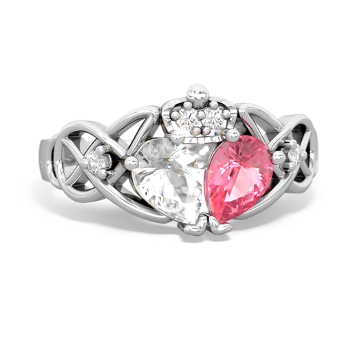 pink sapphire-white topaz claddagh ring