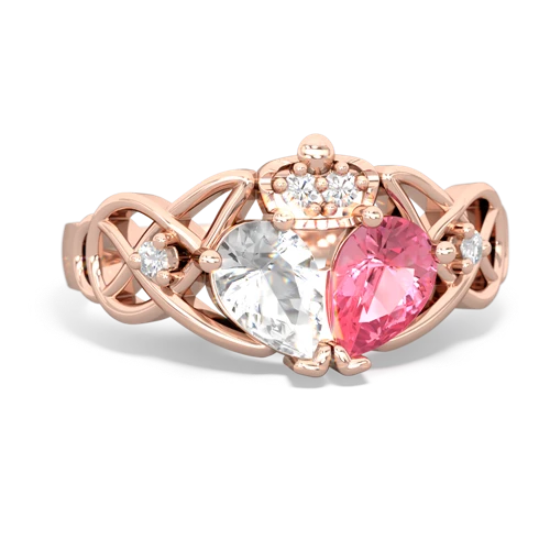 pink sapphire-white topaz claddagh ring