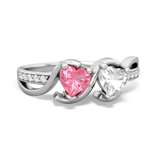pink sapphire-white topaz double heart ring