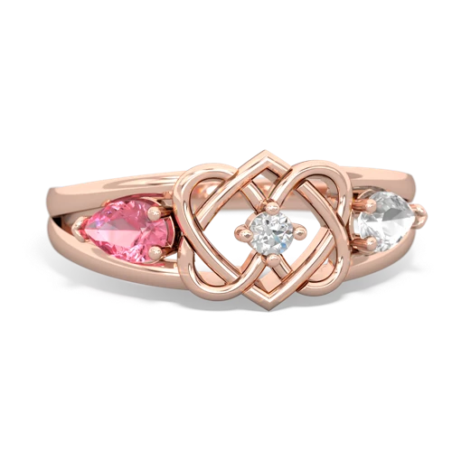 pink sapphire-white topaz double heart ring