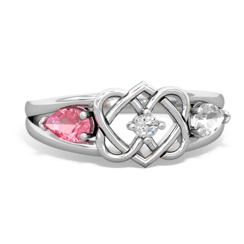 pink sapphire-white topaz double heart ring