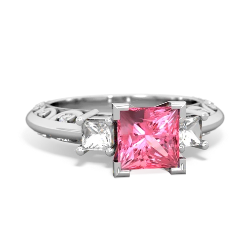 Lab Pink Sapphire Lab Created Pink Sapphire with Genuine White Topaz and Genuine White Topaz Art Deco ring Ring