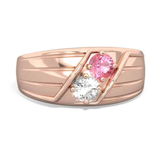pink sapphire-white topaz mens ring