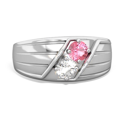 pink sapphire-white topaz mens ring