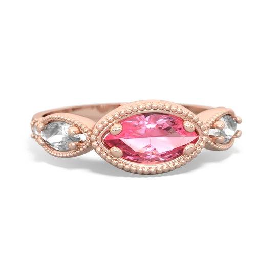 pink sapphire-white topaz milgrain marquise ring