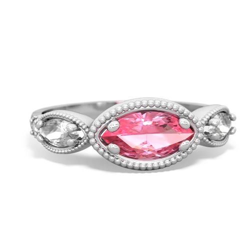 pink sapphire-white topaz milgrain marquise ring